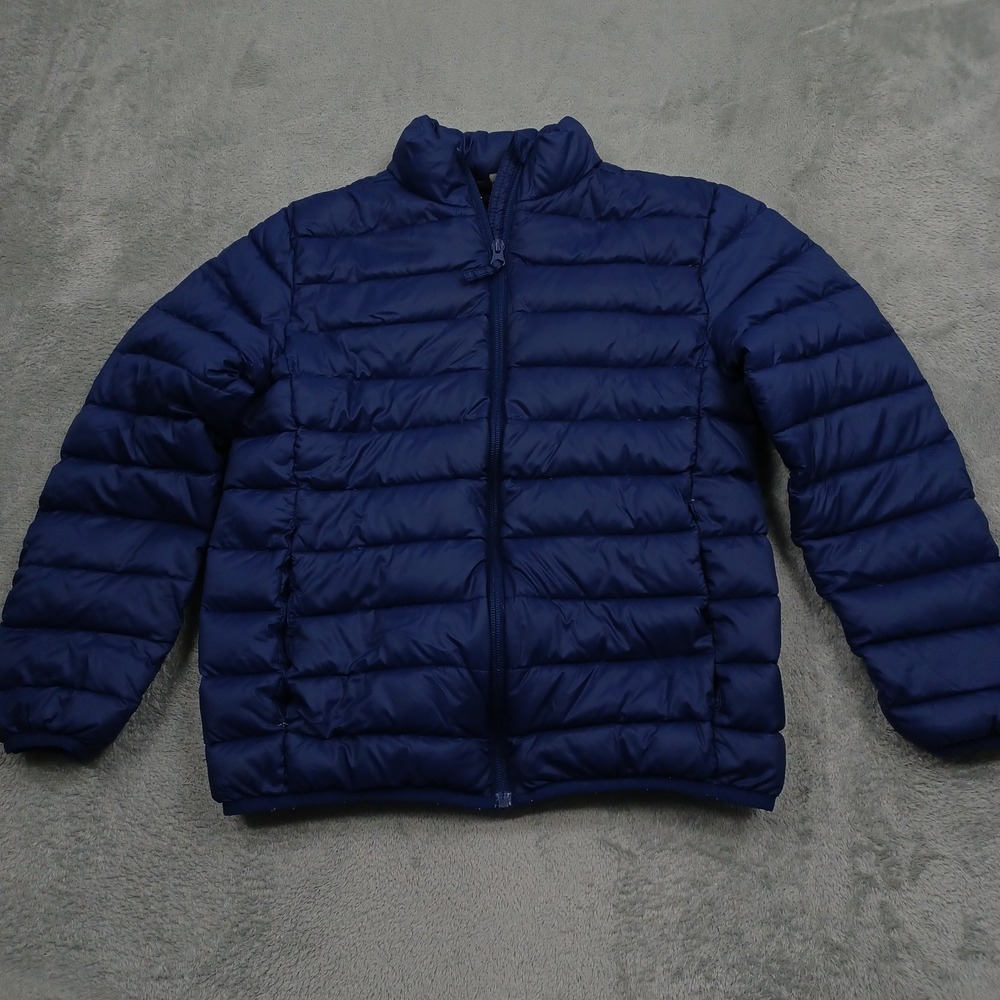Eddie Bauer Jacket Boys Large Blue Puffer Down Full Zip Pockets Outdoor Casual